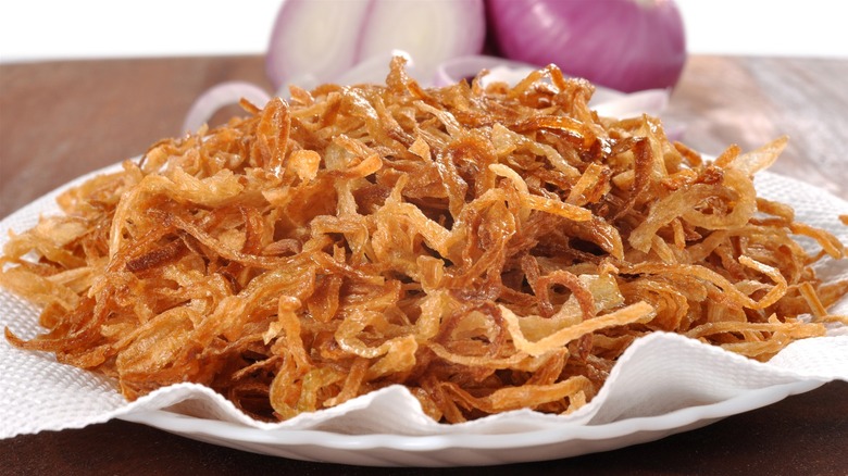 Crispy fried onions on a plate