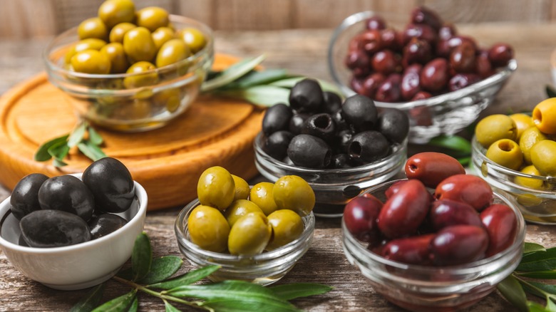 different olives in bowls
