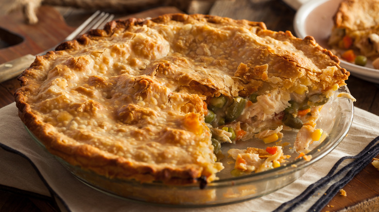 Chicken pot pie slice removed