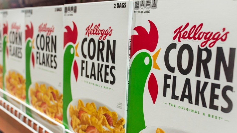 Closeup of white cereal boxes