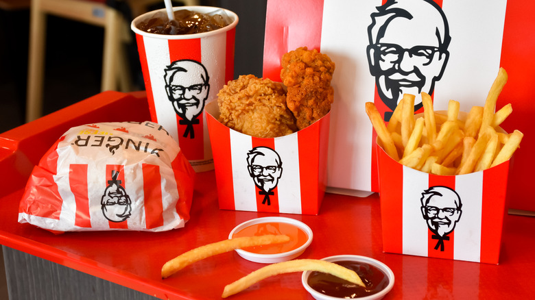 KFC chicken, fries, and drink