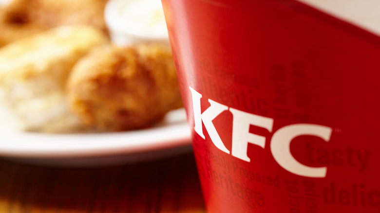 KFC chicken bucket in close up