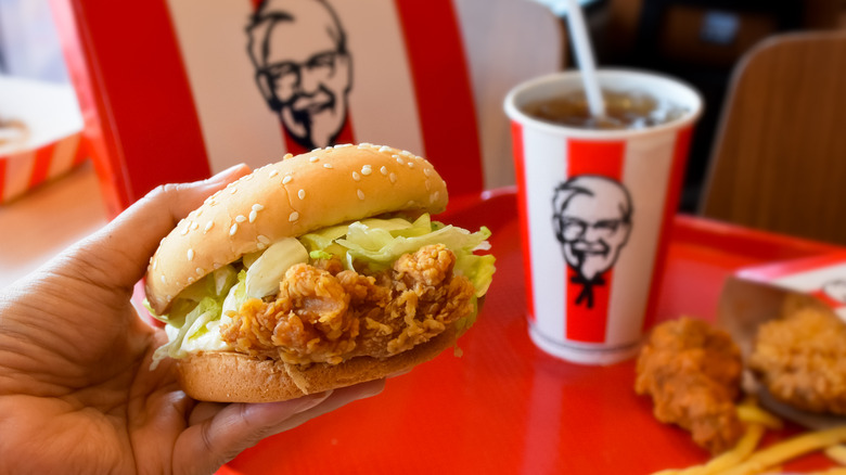 KFC chicken sandwich and drink