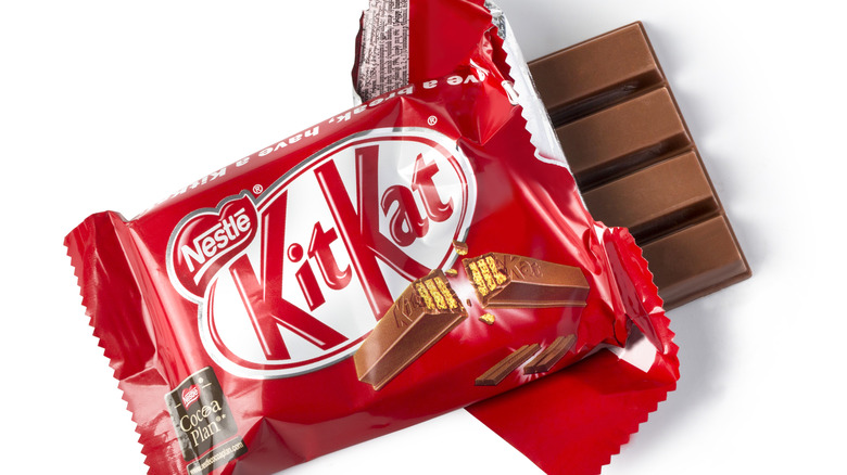 Kit Kat in red wrapper on white background