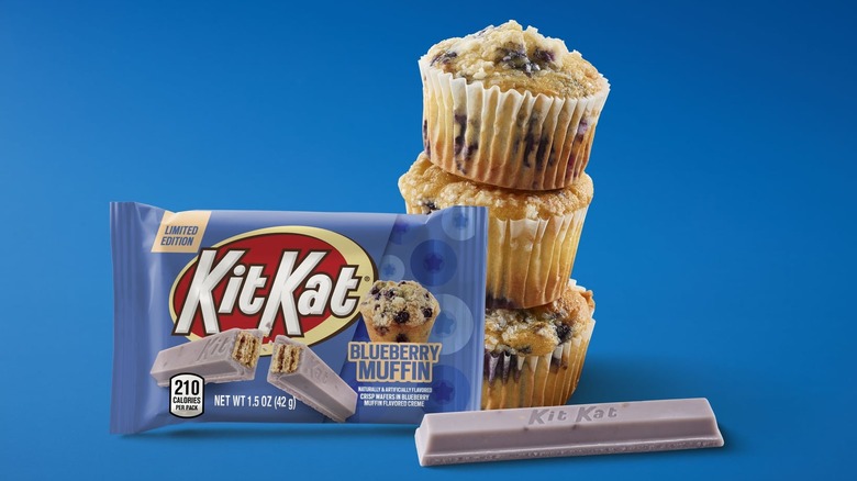 Blueberry Muffin Kit Kat alongside blueberry muffins