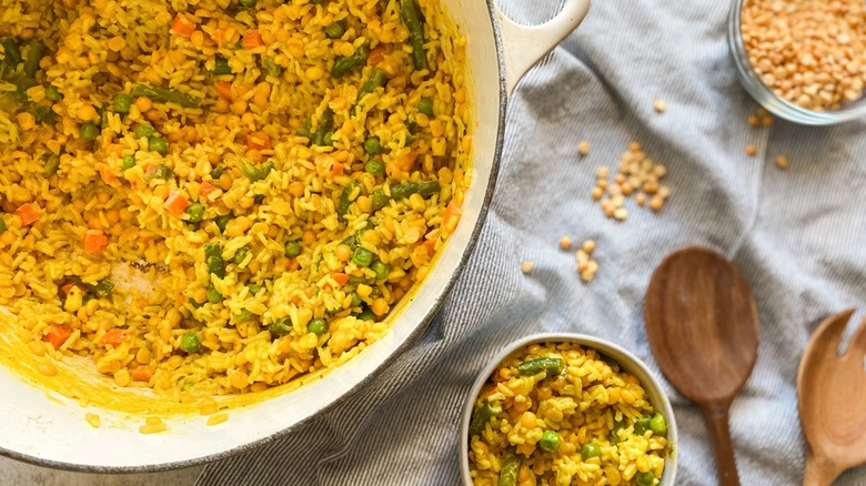 pot and bowl of kitchari