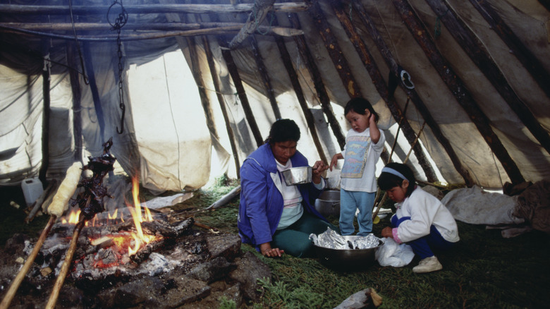 Inuit family cooking