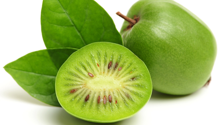 Kiwi berries with leaves