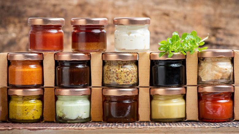 Small jars of sauces and dips