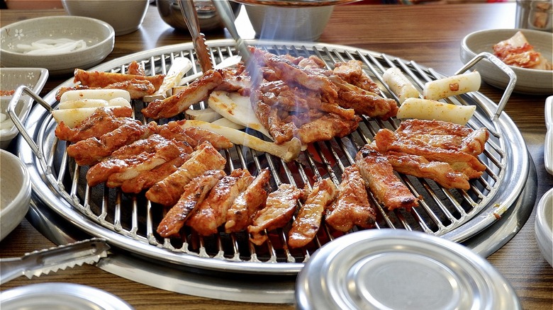 Korean barbecue on table grill