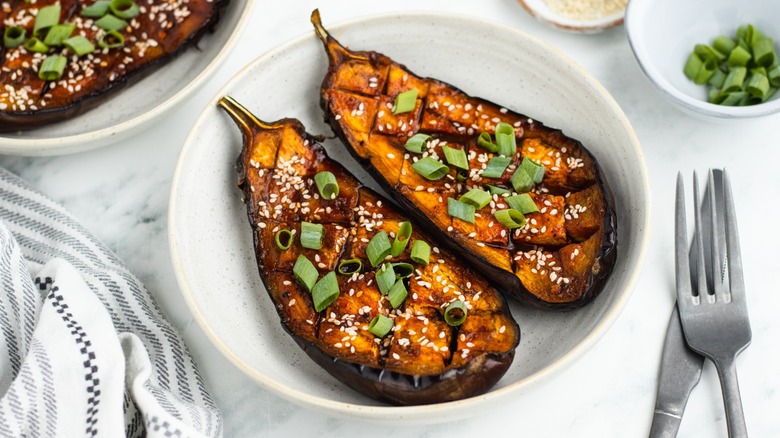 korean glazed eggplant halves