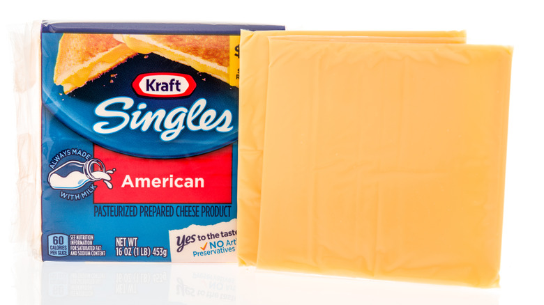 Close up of Kraft Singles American cheese