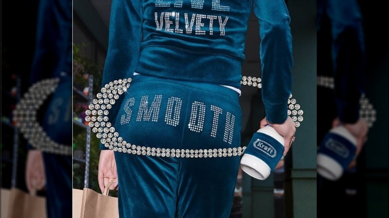 The velvety smoothness of Juicy track pants with rhinestone embellishment