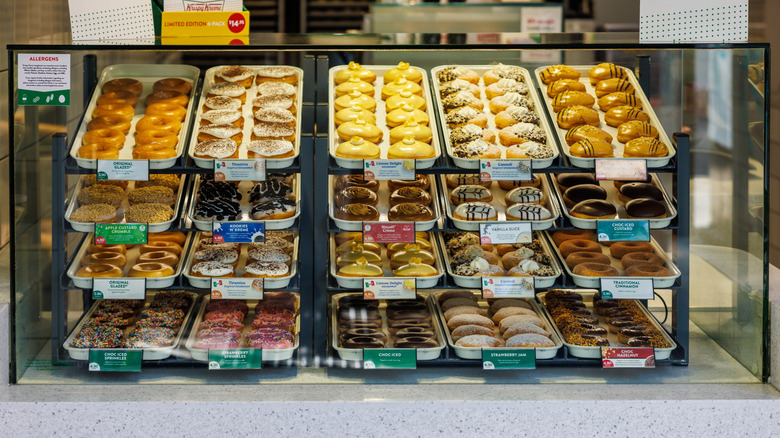 Kirspy Kreme display case of various donuts