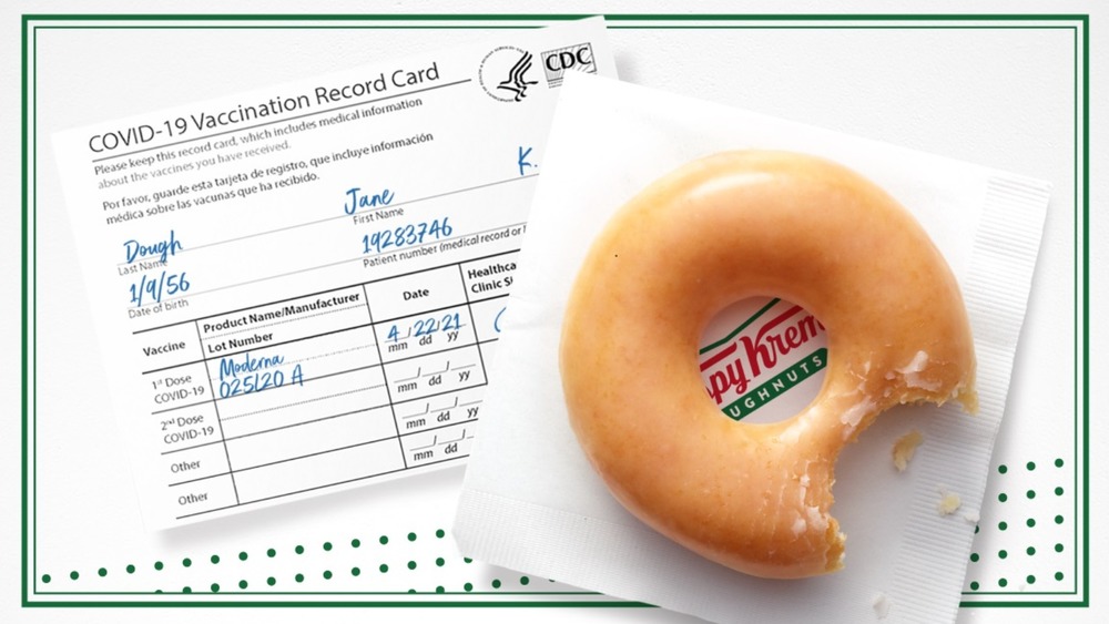 Krispy Kreme donut and vaccination card
