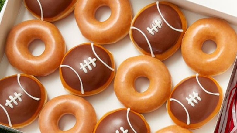 Box of Crispy Kreme Football Donoughts