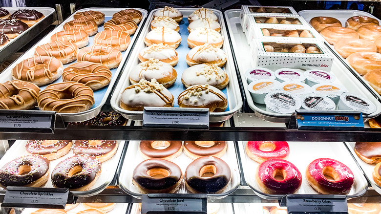 Krispy Kreme donuts behind the counter