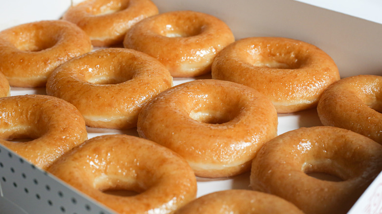 Krispy Kreme Original Glazed dozen donuts in cardboard box