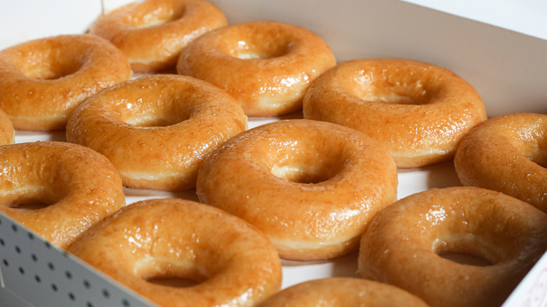 A box of glazed donuts from Krispy Kreme