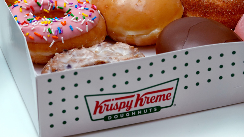 Close crop of assorted Krispy Kreme donuts