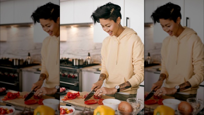 Kristen Kish cooking at home