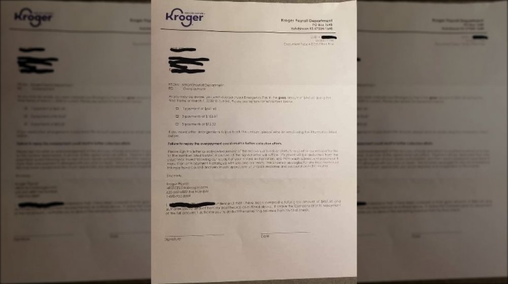 Kroger repayment letter