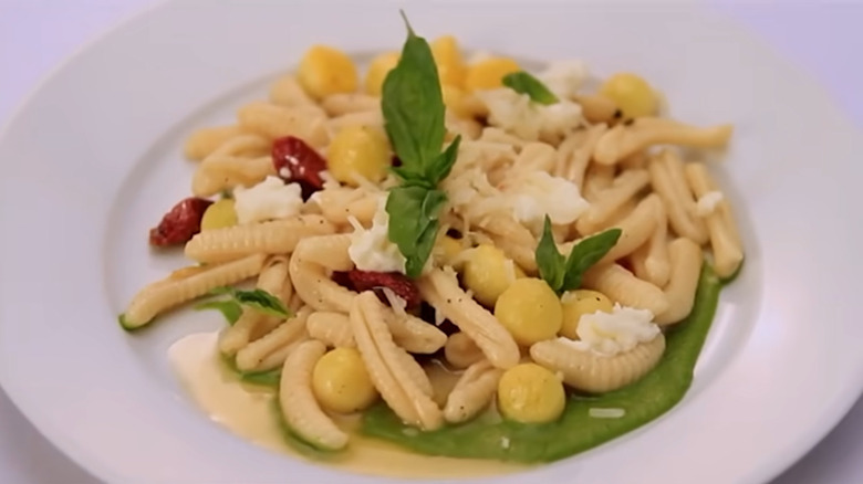A plate of cavatelli pasta with fresh basil at La Galleria 33 in Boston, Massachusetts