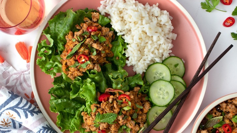 lao larb-style chicken lettuce wraps