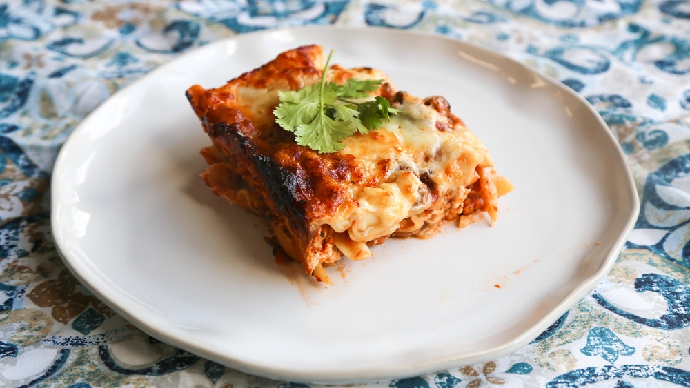 plated single serving of lasagna