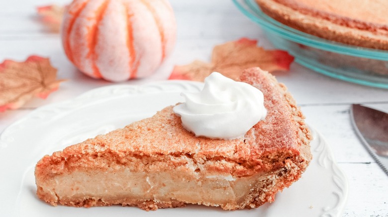 Pumpkin custard pie on plate