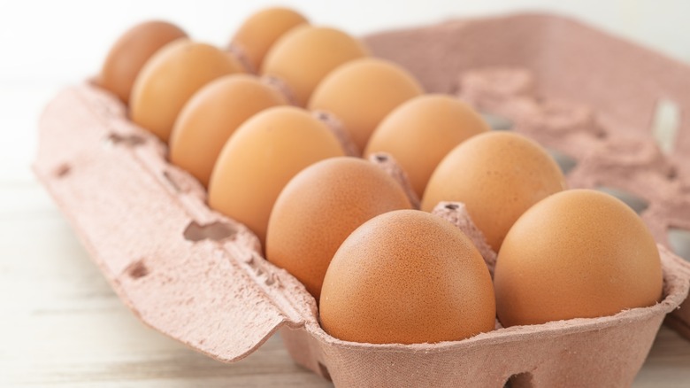View of carton of eggs