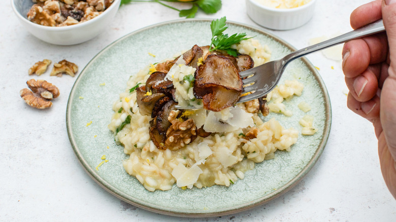 lemon and sunchoke risotto on fork