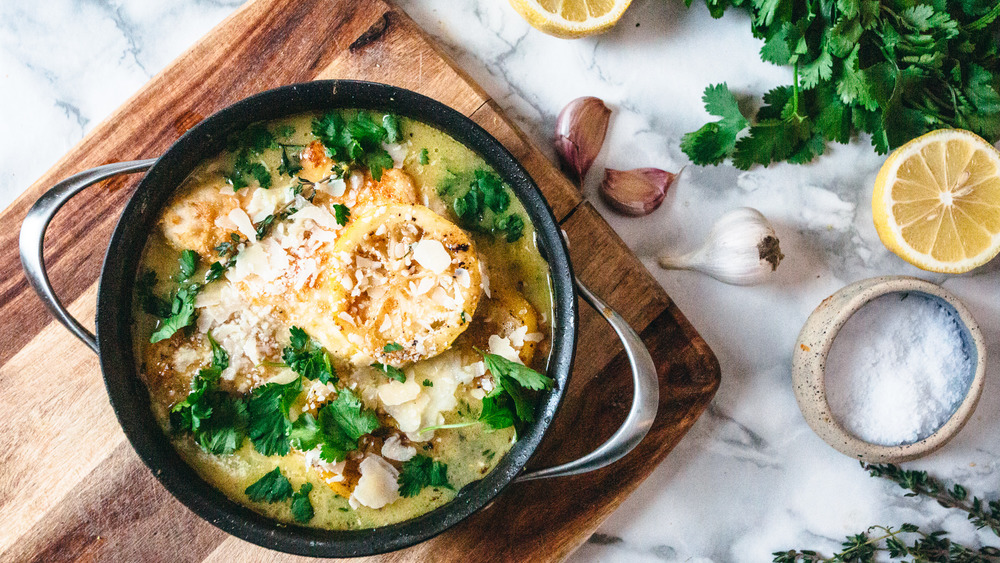 lemon chicken in pan