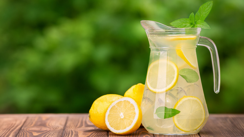 A pitcher full of fresh lemonade