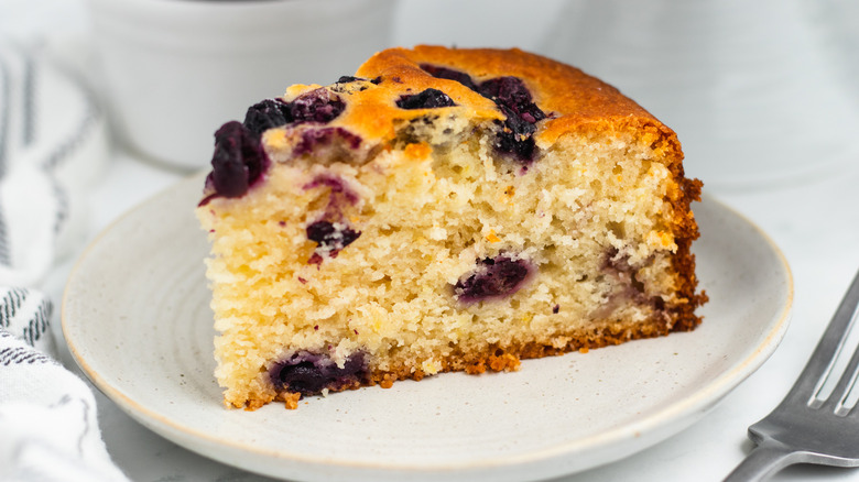 lemony blueberry cake on plate 