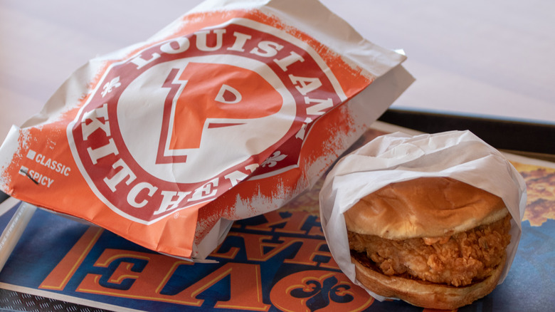 Popeyes chicken sandwich in wrapper