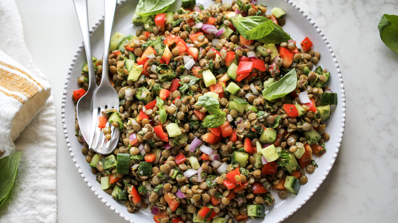 lentil vegetable salad on plate