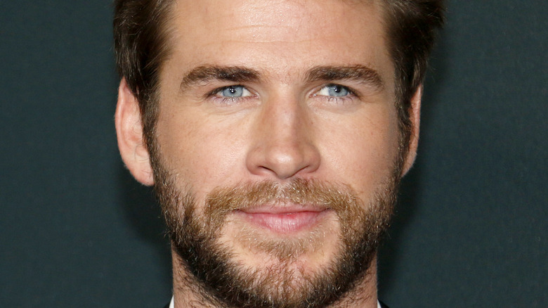 Liam Hemsworth smiles with beard