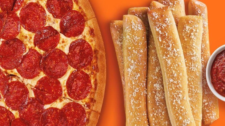 Little Caesars pizza and breadsticks