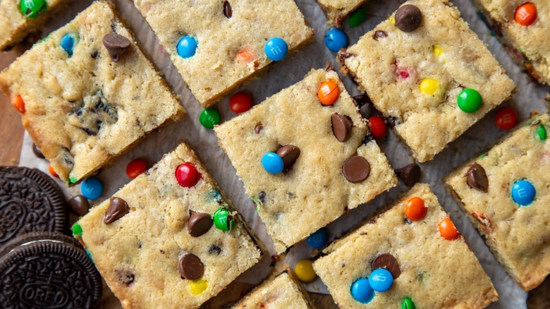 loaded blondies in pan