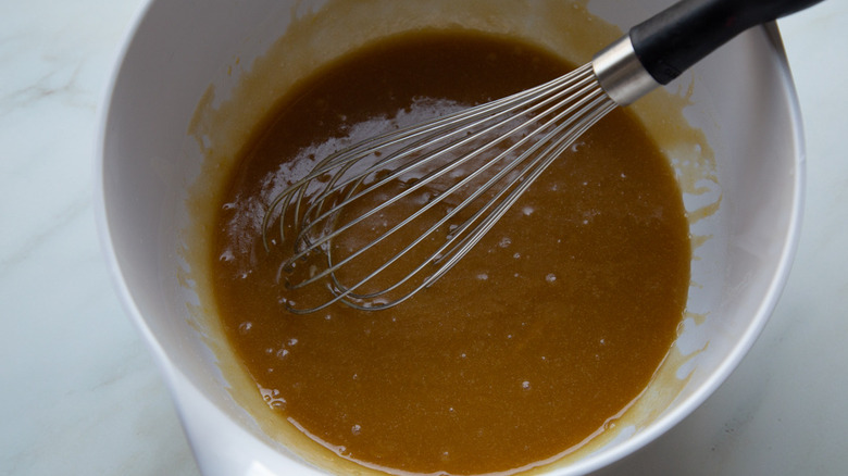 sugar and wet ingredients mixed