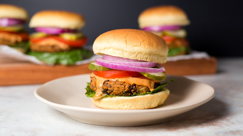 veggie burgers served on table