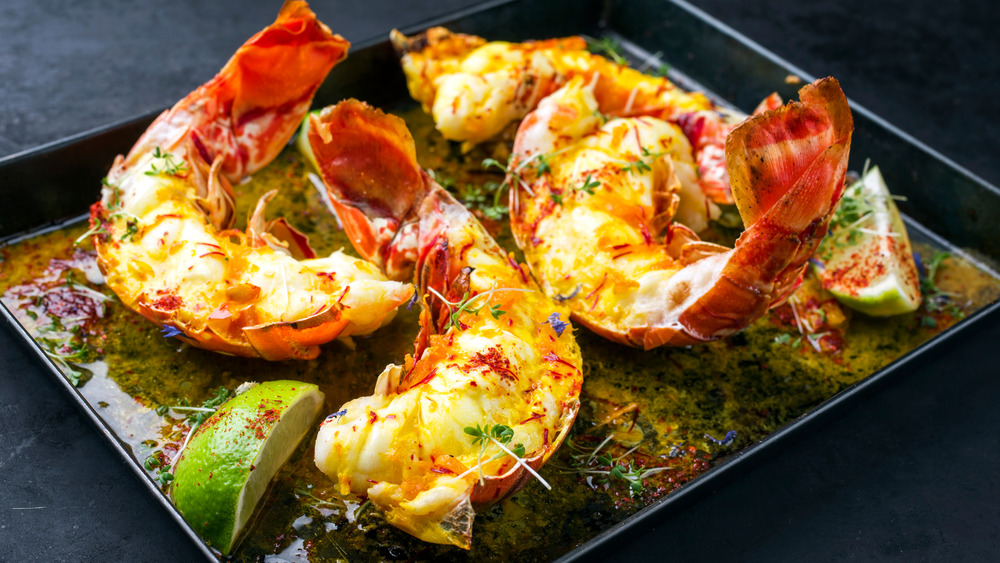 Lobster tails in a pan