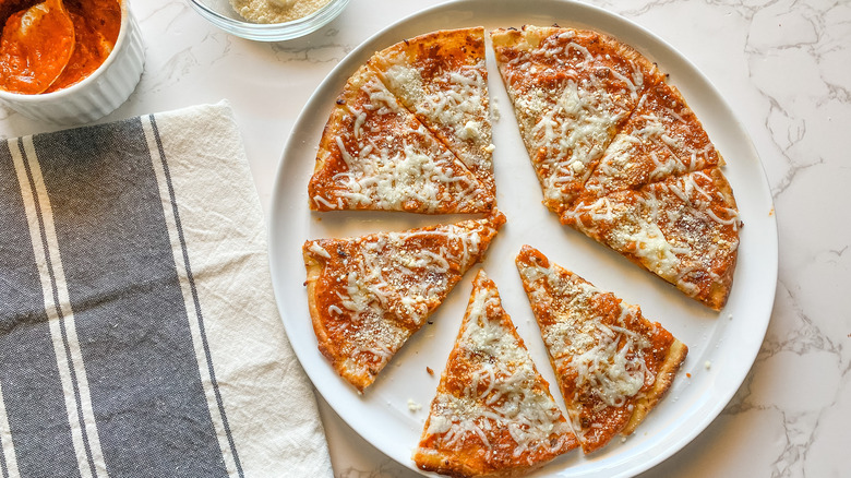 low-carb tortilla pizza on plate 