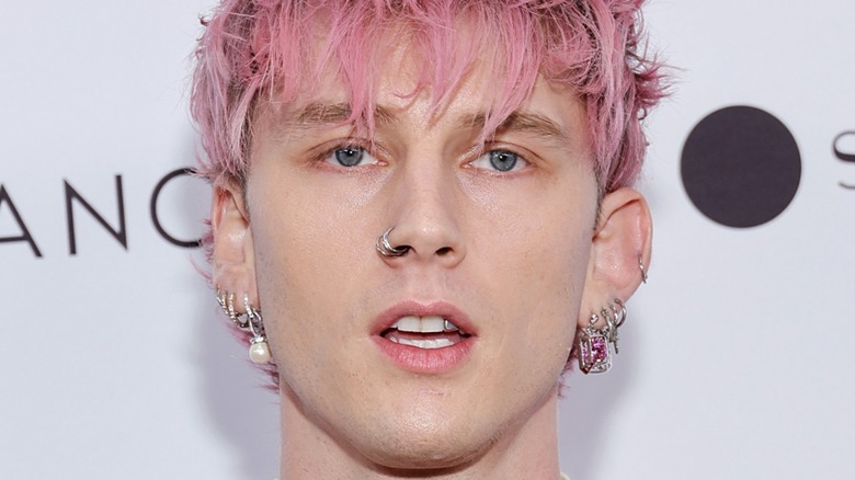 closeup of Machine Gun Kelly with mouth open