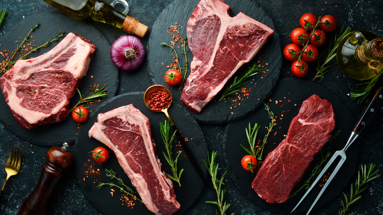 a selection of steaks