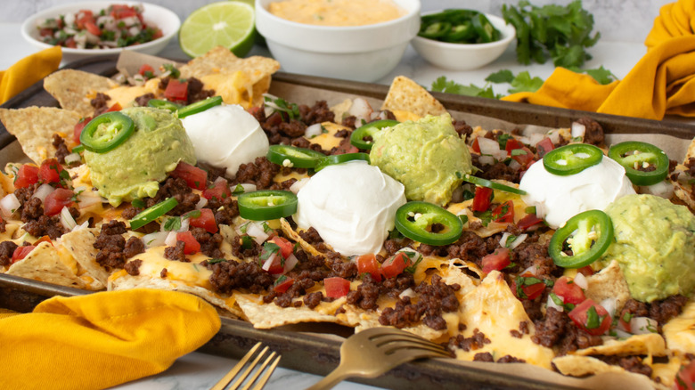 nachos in a baking pan