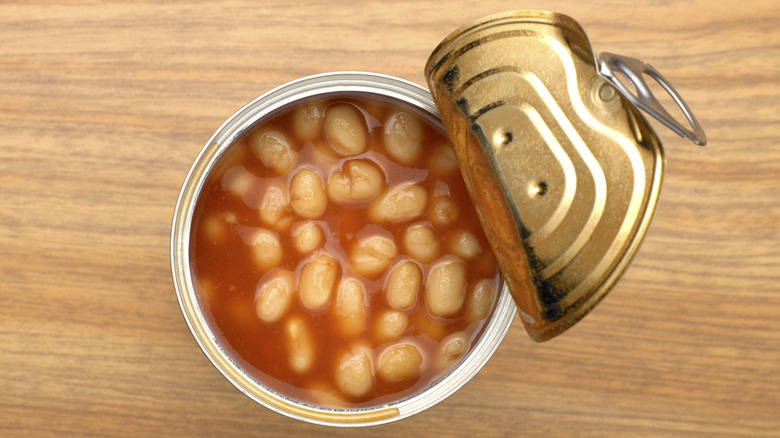 Opened can of baked beans