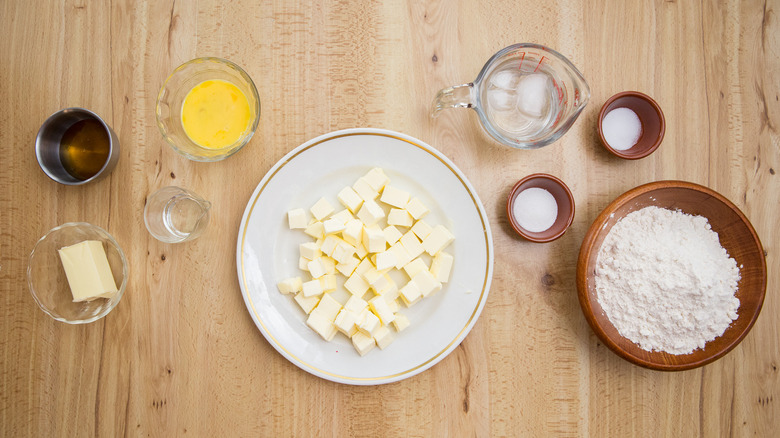 croissant ingredients on wooden table