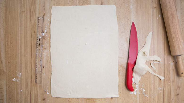 rectangular dough on table